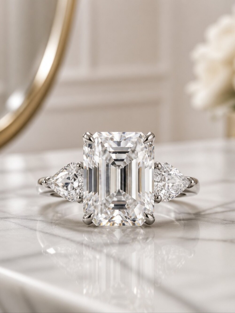 4CT Emerald Cut Moissanite 3-Stone Ring Sterling Silver 925 Size 6 w/ GRA